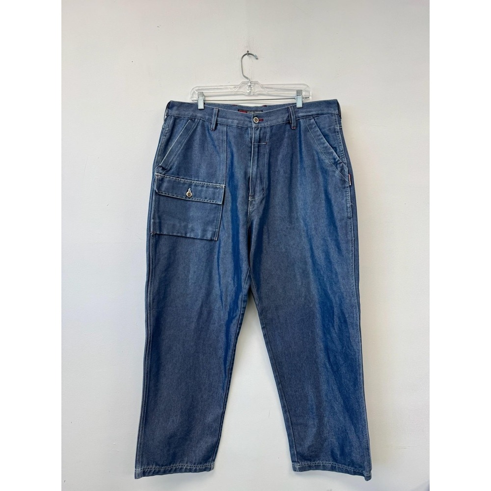 VTG FUBU Jeans Mens 38x31 Blue Denim Carpenter Workwear Hip Hop Baggy Streetwear